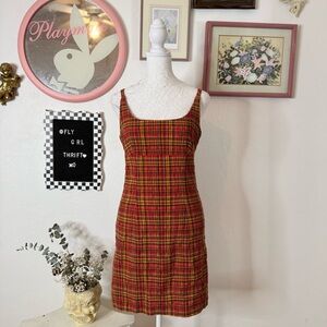 Y2K City Triangles Orange Red Plaid Dress